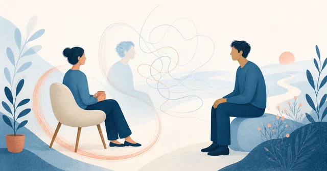 Ilustrace nejistoty a hledání vlastního pohledu v partnerském rozhovoru